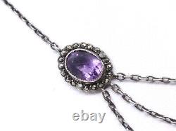 Antique draped pendant necklace in solid silver and amethysts 1900