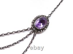 Antique draped pendant necklace in solid silver and amethysts 1900