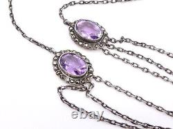 Antique draped pendant necklace in solid silver and amethysts 1900