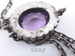 Antique draped pendant necklace in solid silver and amethysts 1900