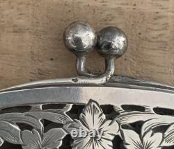Antique large purse in solid silver velvet drawstring bag