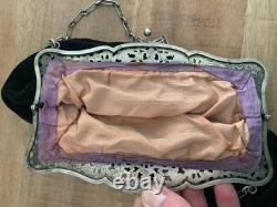 Antique large purse in solid silver velvet drawstring bag