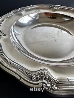 Antique large sterling silver serving dish D.R. Paris 19th century palm