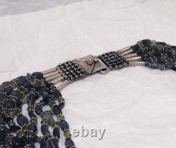 Antique multi-strand solid silver necklace with amethyst and peridot stones