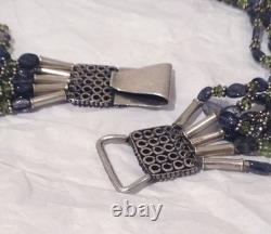 Antique multi-strand solid silver necklace with amethyst and peridot stones