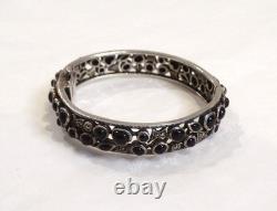 Antique opening bangle bracelet in 925 silver pavé with black onyx and marcasites