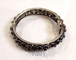 Antique opening bangle bracelet in 925 silver pavé with black onyx and marcasites