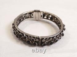 Antique opening bangle bracelet in 925 silver pavé with black onyx and marcasites
