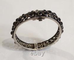 Antique opening bangle bracelet in 925 silver pavé with black onyx and marcasites
