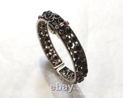 Antique opening bangle bracelet in 925 silver pavé with black onyx and marcasites