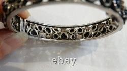 Antique opening bangle bracelet in 925 silver pavé with black onyx and marcasites