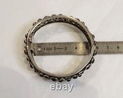 Antique opening bangle bracelet in 925 silver pavé with black onyx and marcasites