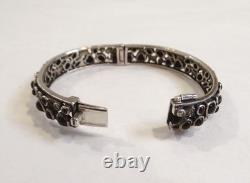 Antique opening bangle bracelet in 925 silver pavé with black onyx and marcasites