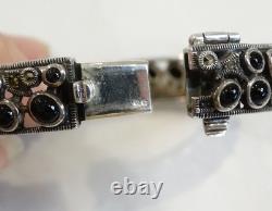 Antique opening bangle bracelet in 925 silver pavé with black onyx and marcasites