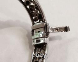 Antique opening bangle bracelet in 925 silver pavé with black onyx and marcasites