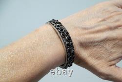 Antique opening bangle bracelet in 925 silver pavé with black onyx and marcasites