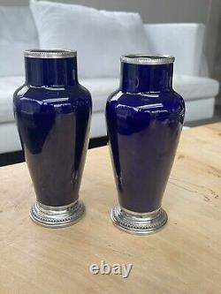 Antique pair of Sèvres porcelain vases and solid silver Minerva