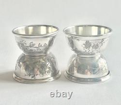 Antique pair of diabolo egg cups in solid silver, Minerva hallmark, Art Nouveau period
