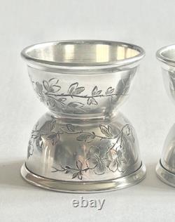 Antique pair of diabolo egg cups in solid silver, Minerva hallmark, Art Nouveau period