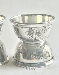 Antique pair of diabolo egg cups in solid silver, Minerva hallmark, Art Nouveau period