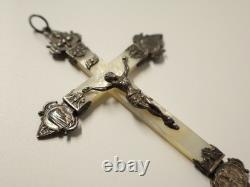 Antique pair of mother-of-pearl communion crosses in solid silver, Christian religion, 19th-20th century