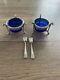 Antique Pair Of Solid Silver Salt Cellars With Old Man Coat Of Arms Emblem Empire
