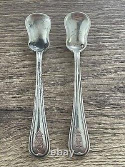 Antique pair of solid silver salt cellars with old man coat of arms emblem empire