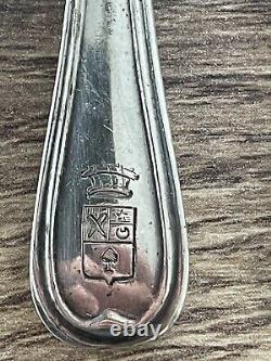 Antique pair of solid silver salt cellars with old man coat of arms emblem empire