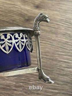 Antique pair of solid silver salt cellars with old man coat of arms emblem empire
