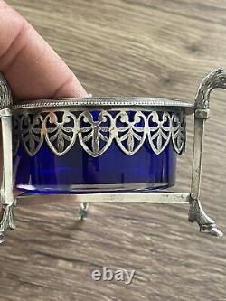 Antique pair of solid silver salt cellars with old man coat of arms emblem empire