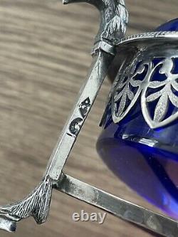 Antique pair of solid silver salt cellars with old man coat of arms emblem empire