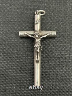 Antique pendant, religious cross, made of solid silver, vintage