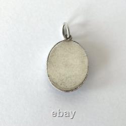Antique pendant with Bressan enamel in solid silver Floral decoration and pearls