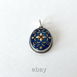 Antique pendant with Bressan enamel in solid silver Floral decoration and pearls