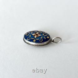 Antique pendant with Bressan enamel in solid silver Floral decoration and pearls