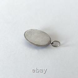 Antique pendant with Bressan enamel in solid silver Floral decoration and pearls