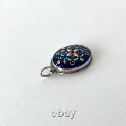 Antique pendant with Bressan enamel in solid silver Floral decoration and pearls