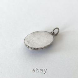 Antique pendant with Bressan enamel in solid silver Floral decoration and pearls