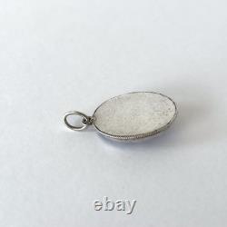 Antique pendant with Bressan enamel in solid silver Floral decoration and pearls