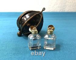 Antique perfume/scent/odor cellar 19th century Crystal Silver flask