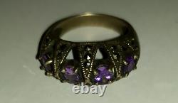 Antique ring in solid 925 silver and amethysts