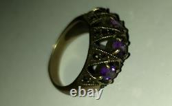 Antique ring in solid 925 silver and amethysts