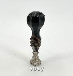 Antique sealing seal / wax seal in agate and solid silver, CR monogram