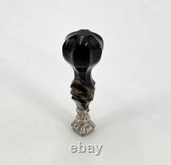 Antique sealing seal / wax seal in agate and solid silver, CR monogram