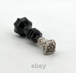 Antique sealing seal / wax seal in agate and solid silver, CR monogram