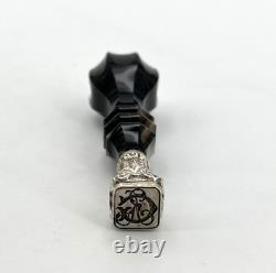 Antique sealing seal / wax seal in agate and solid silver, CR monogram