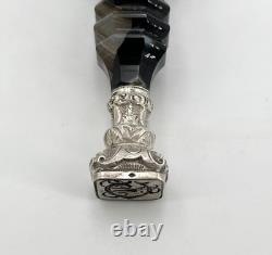 Antique sealing seal / wax seal in agate and solid silver, CR monogram