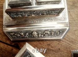 Antique set of 3 Silver Writing Pieces from Indochina complete RARE