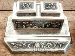 Antique set of 3 Silver Writing Pieces from Indochina complete RARE