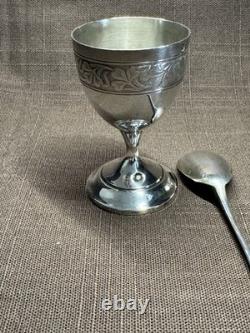 Antique silver egg cup and spoon, Minerva hallmark